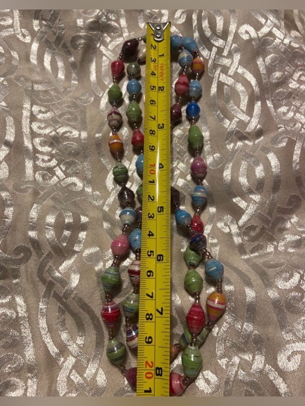 Vintage Costume Paper Bead Long Necklace #7752 - Picture 5 of 9